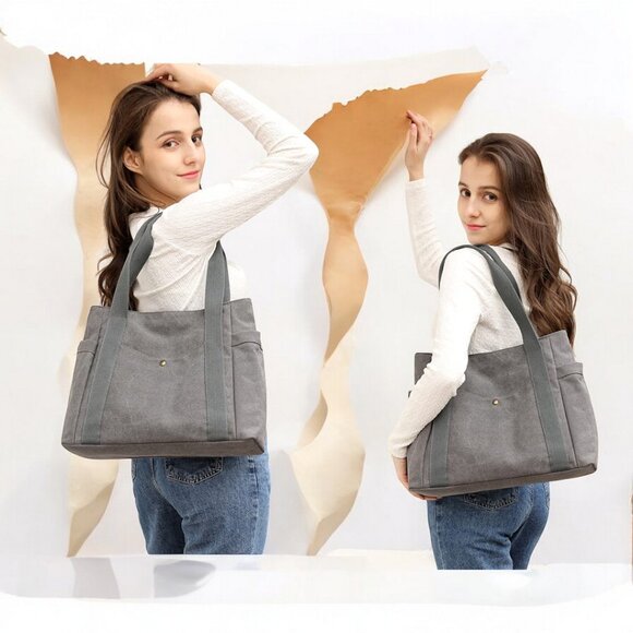 Canvas Women Tote Shoulder Bag Casual Retro Top Handle Satchel Handbags - Picture 4 of 7